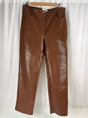 Aritzia Wilfred Melina Brown High Waisted Faux Leather Straight Pants Size 14